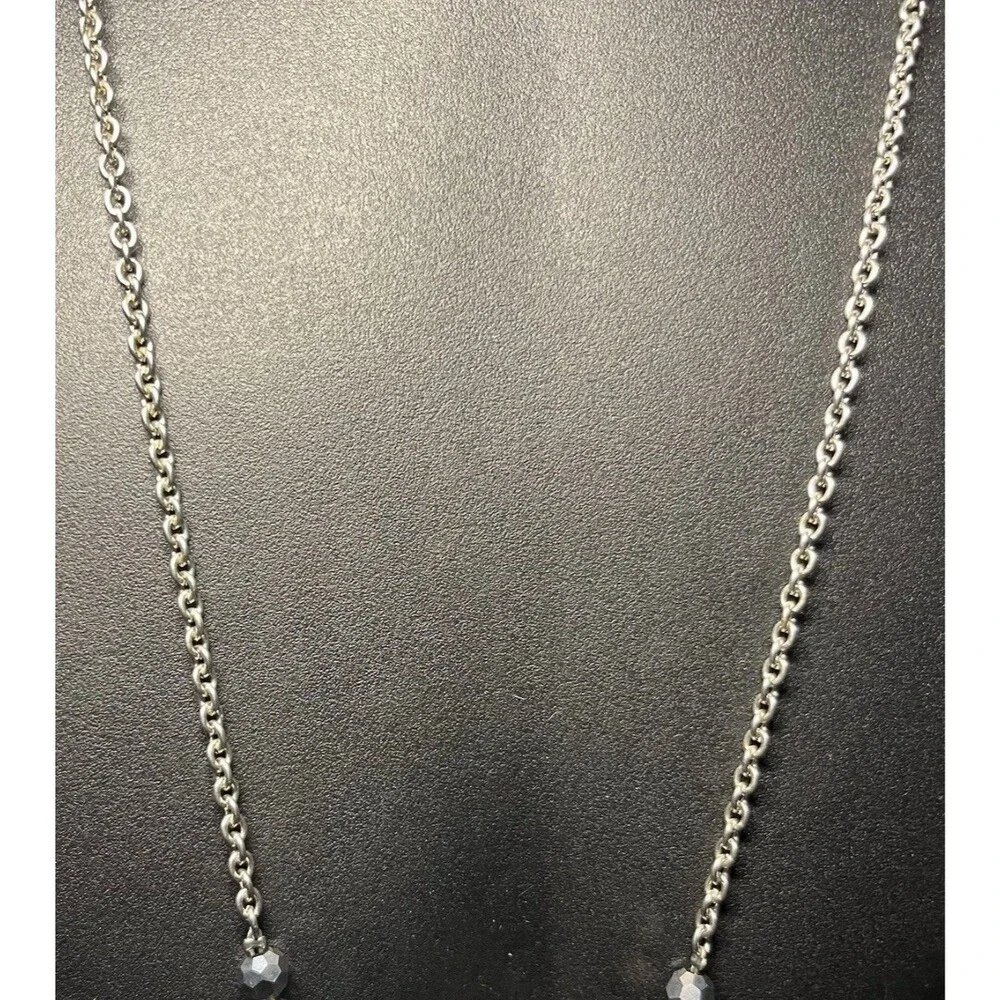 Silver Chain Gray Beaded ID Badge Holder Lanyard 32 Inch Magnetic Clip